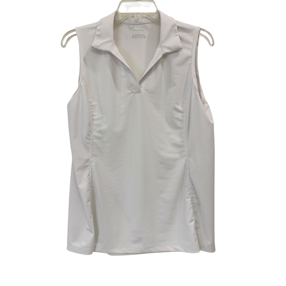 Gradual White Sleeveless Polo Shirt Womens Golf Tennis‎ Activewear Top